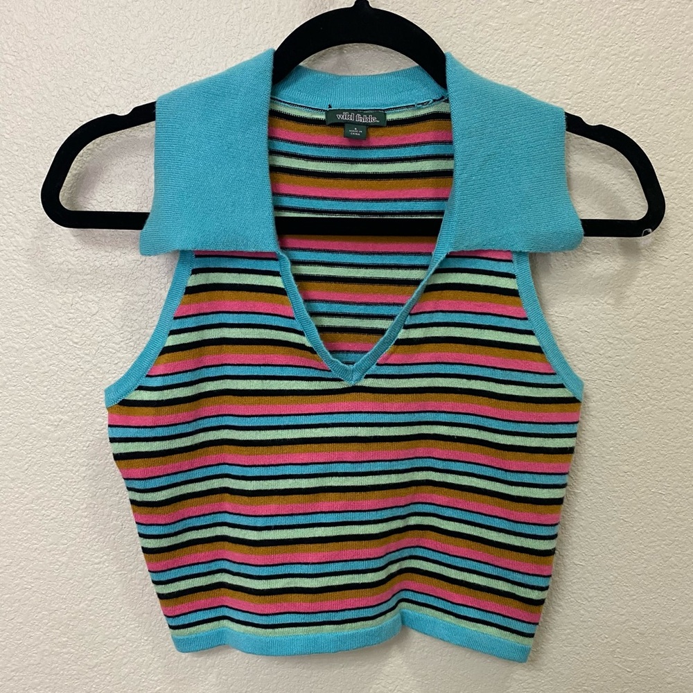 Wild Fable Muti-Colored Striped‎ Collared Crop Top
